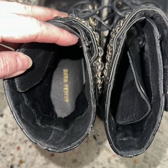 Azalea Wang black faux leather quilted combat boots gold 11 - Picture 6 of 7